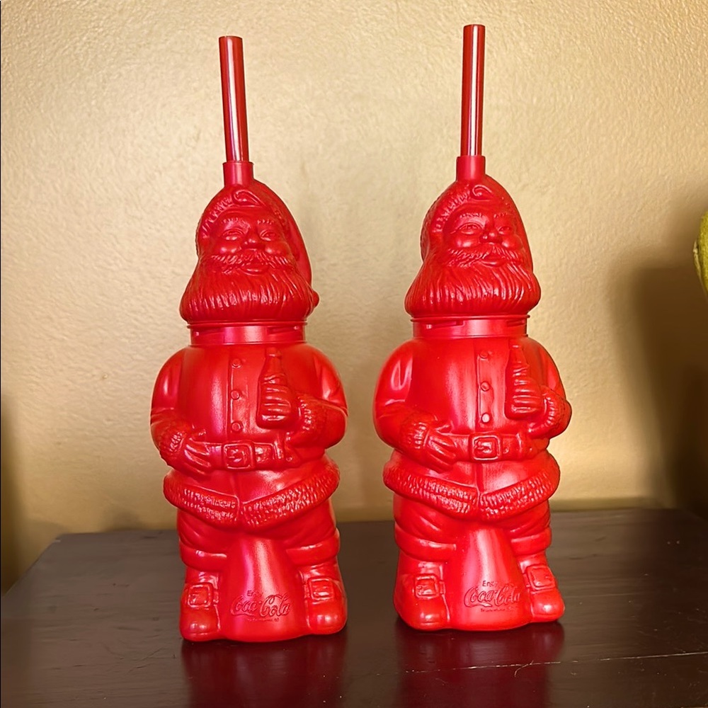 2 Retro Coca-Cola promotional Santa sipper